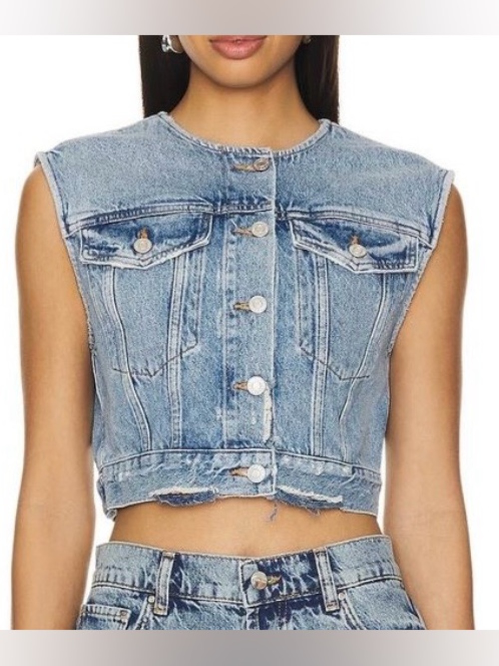 AGOLDE Leo Denim Vest NWT Size M Cropped Raw Hem MSRP $238 Jean Fray